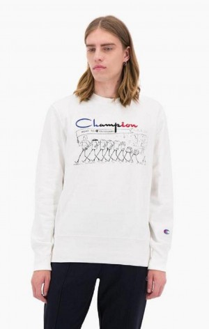 Champion Archive Print Reverse Weave Sweatshirt Men's Sweatshirts White | PEFQX-4329