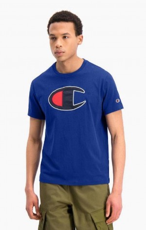 Champion Big C Crew Neck T-Shirt Men's T Shirts Blue | YKDZN-4761