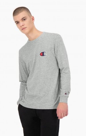 Champion C Long Sleeve Jersey Top Men's T Shirts Light Grey | OKNQU-8523