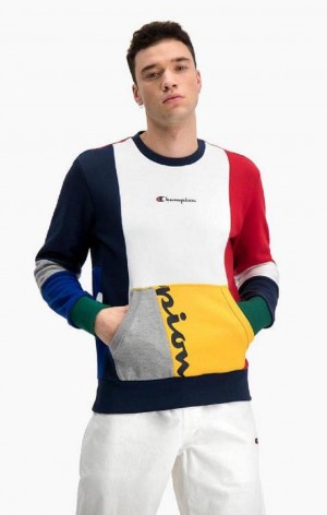 Champion Colour Block Patchwork Pocket Sweatshirt Men's Sweatshirts Red | XPRQD-1986