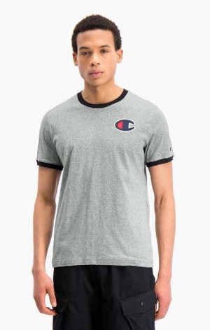 Champion Contrast C Logo Ringer T-Shirt Men's T Shirts Dark Grey | ASVFZ-9201