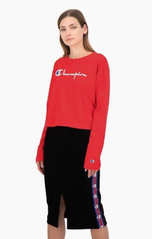 Champion Cropped Script Logo Jersey Top Women's T Shirts Red | TEYLP-9403