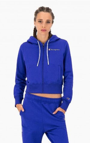 Champion Cropped Zip-Up Hooded Sweatshirt Women's Hoodie Blue | MVYLG-9836