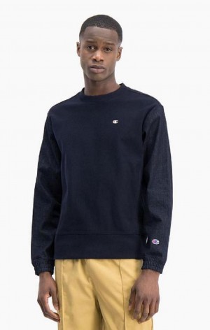 Champion Denim Reverse Weave Sweatshirt Men's Sweatshirts Dark Blue | LBOVS-6803