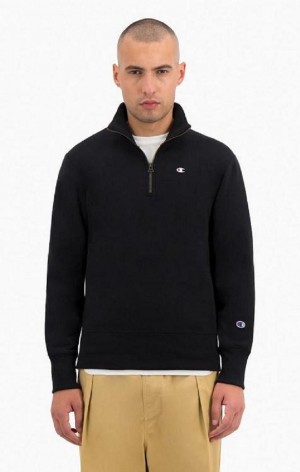 Champion Half Zip-Up Reverse Weave Sweatshirt Men's Sweatshirts Black | WBIXU-1839