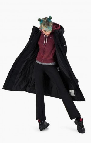 Champion Hooded Long Parka Coat Women's Jackets Black | EMHLC-9475