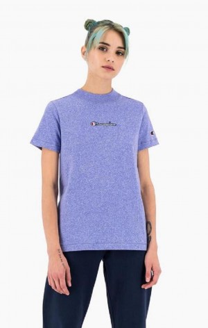 Champion Jaspé Script Logo T-Shirt Women's T Shirts Blue | DLKJE-4738