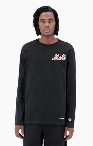 Champion New York MLB T-Shirt Men's T Shirts Black | OEQKF-0469