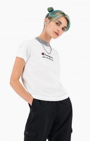 Champion New York T-Shirt Women's T Shirts White | VZIYG-6195