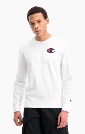 Champion Satin C Logo Cotton Terry Sweatshirt Men's Sweatshirts White | RTEIX-7560