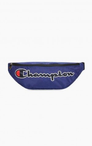 Champion Satin Script Logo Patch Belt Bag Men's Bags Blue | HPEUC-0594