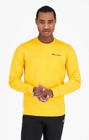 Champion Small Script Logo Sweatshirt Men's Sweatshirts Yellow | QDJWL-2569