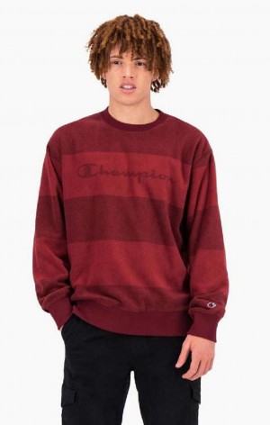 Champion Tonal Stripe Script Logo Fleece Sweatshirt Men's Sweatshirts Burgundy | BKZQL-1689