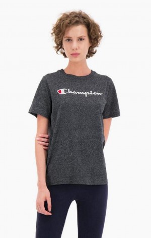 Champion Velvet Script Logo T-Shirt Women's T Shirts Light Grey | NBAYL-3847
