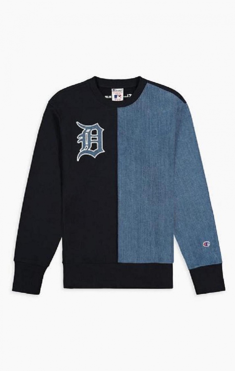 Champion Detroit MLB Denim + Reverse Weave Sweatshirt Men\'s Sweatshirts Dark Blue | YBTAF-2154