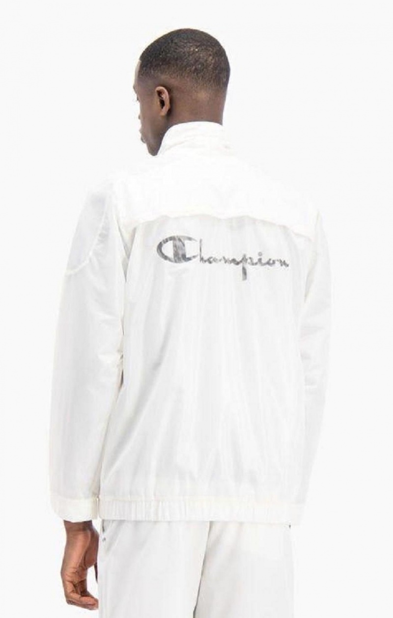 Champion Reflective Script Logo Zip-Up Track Jacket Men's Jackets White | ICXQH-3549