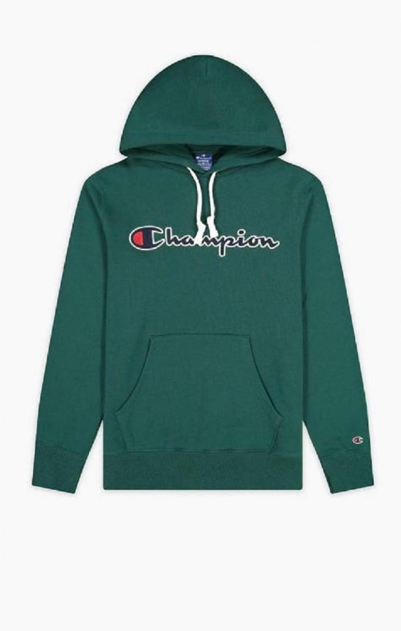 Champion Satin Stitch Script Logo Fleece Hoodie Men's Hoodie Light Green | YKQFB-6024