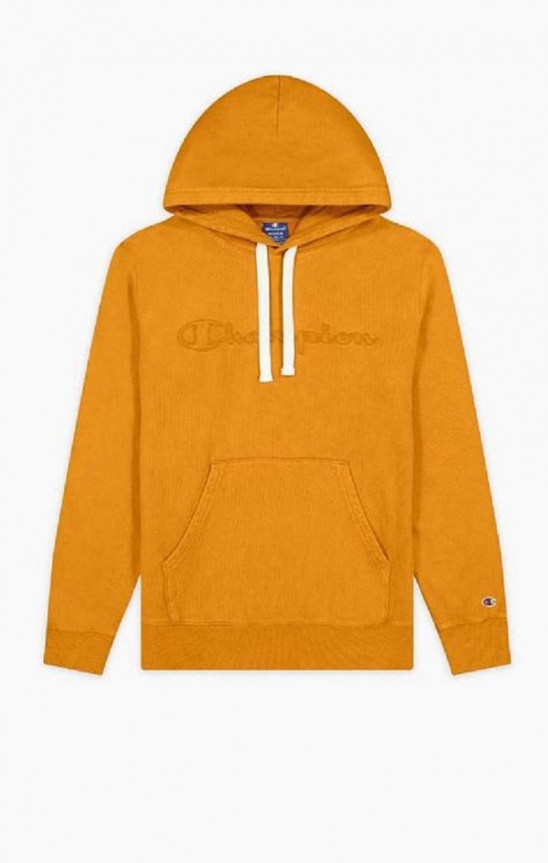 Champion Script Logo Washed Reverse Weave Hoodie Men's Hoodie Orange | LDEMF-1479